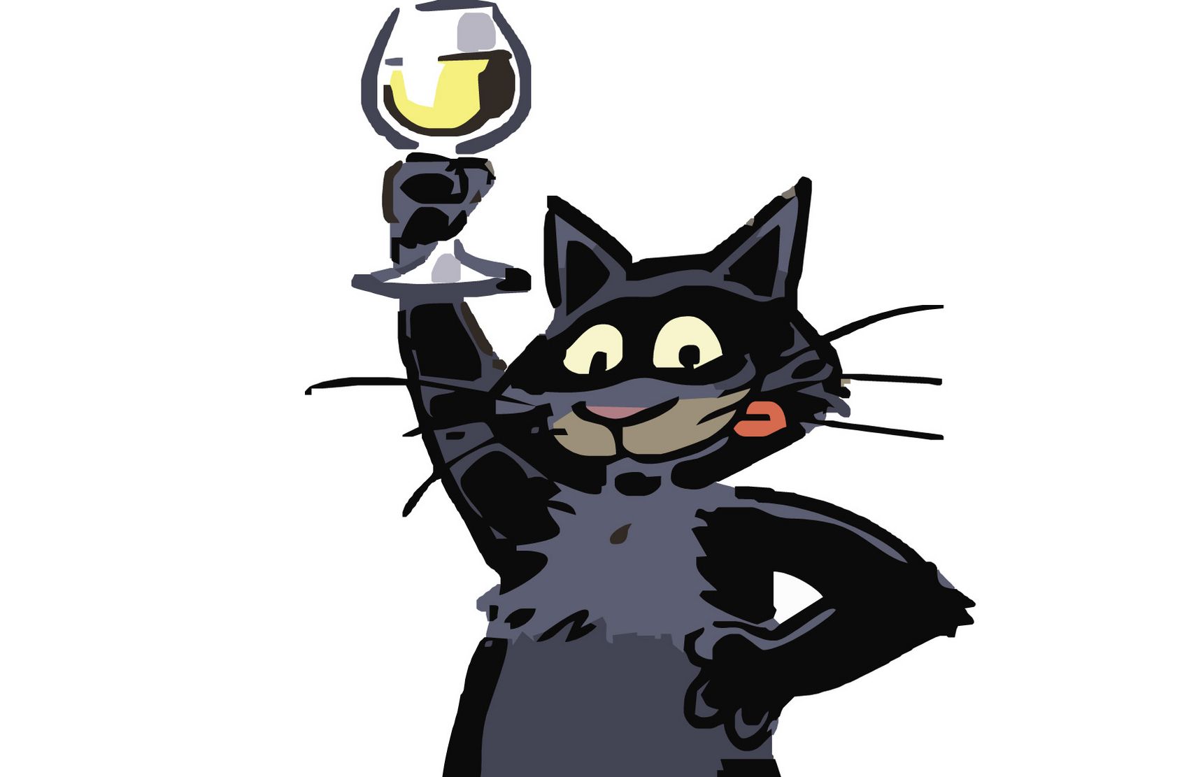 Zeller Schwarze Katz The picture shows a modern comic Zeller Black Cat. She is holding up a full wine glass.